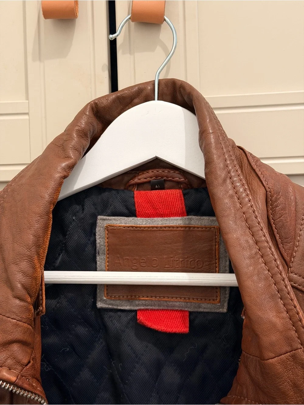 Vintage Brown Leather Jacket with Stand Collar